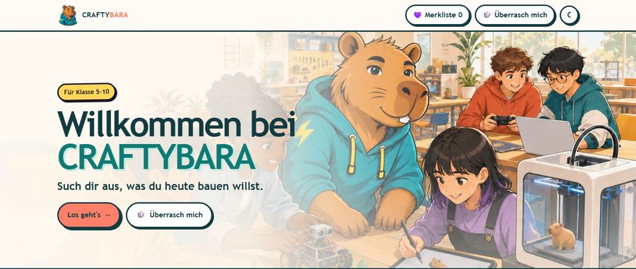 Startseite der Craftybara-Lernangebote